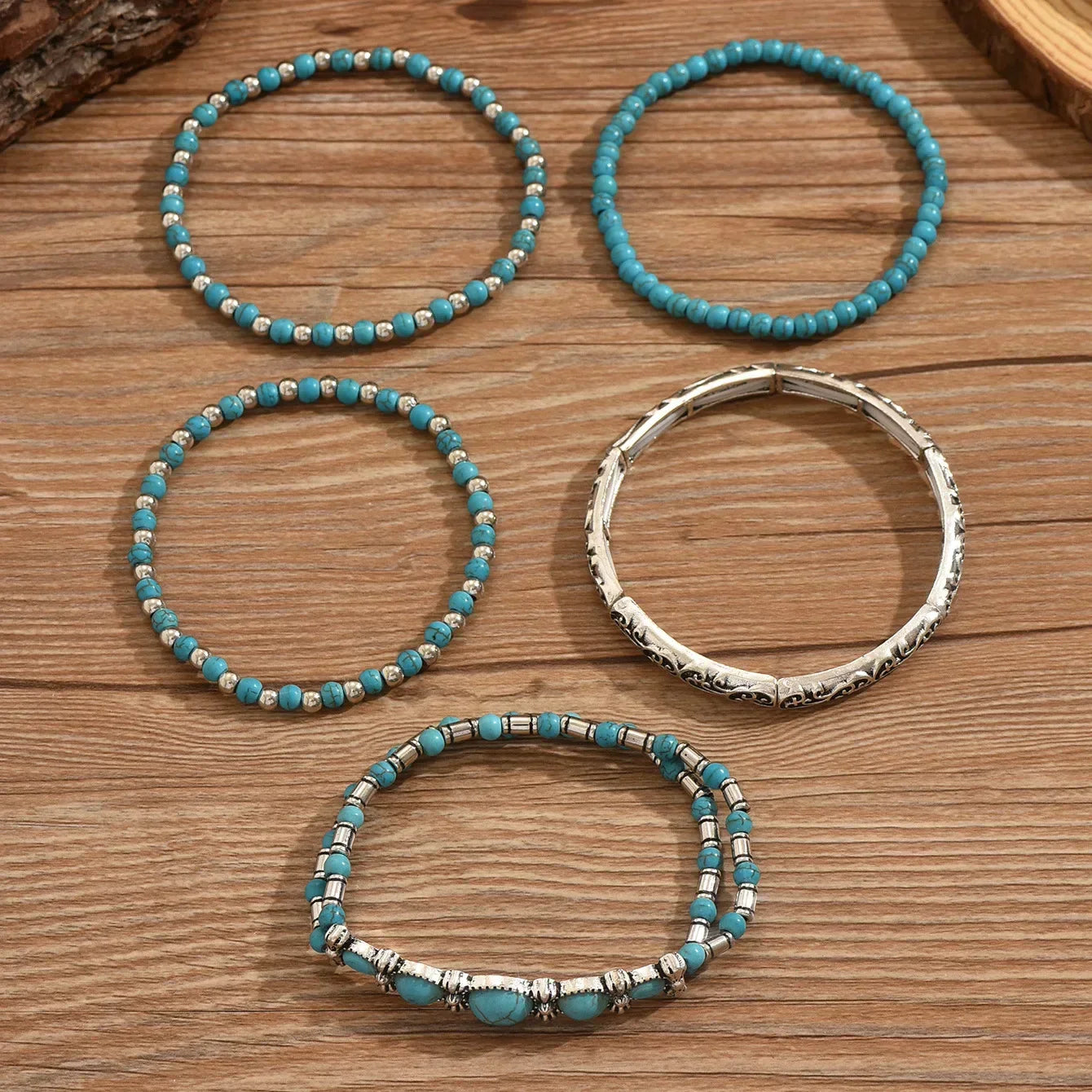 Selavienne™ Bohemian Bracelets with Green and Turquoise Beads