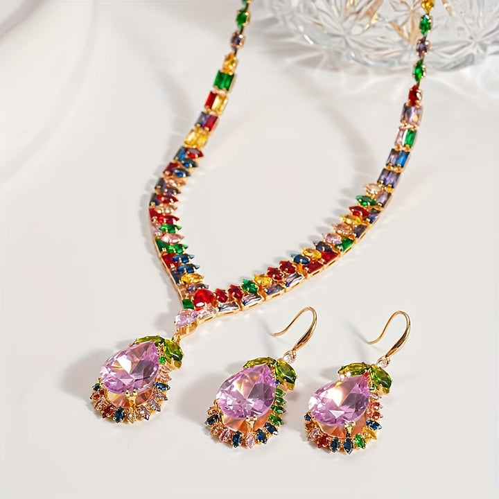 Quothex | Elegant Multicolor Drop Design Necklace and Earring Set