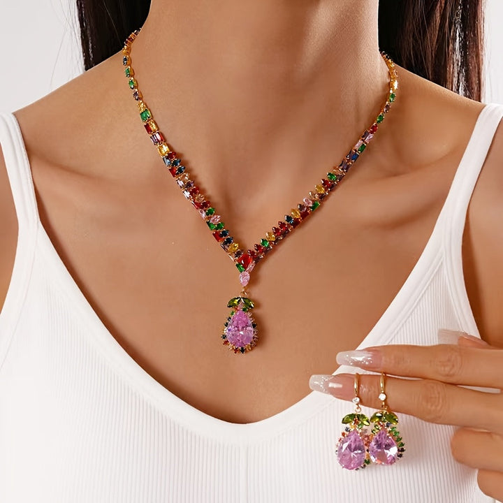 Quothex | Elegant Multicolor Drop Design Necklace and Earring Set