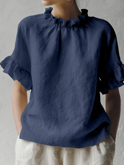 Yuna™ Casual Solid Color Blouse with Elegant Neckline
