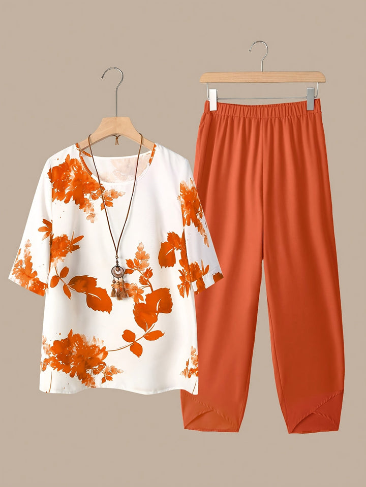 Fynley™ Printed Two-Piece Set with Comfortable Blouse and Pants