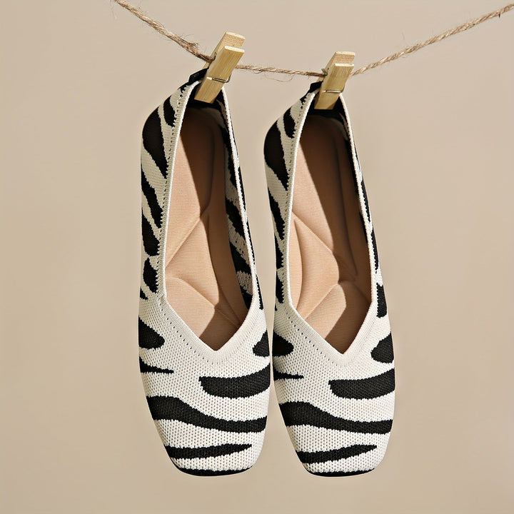 Ivara™ Elegant Flats with Zebra Print and Square Toe