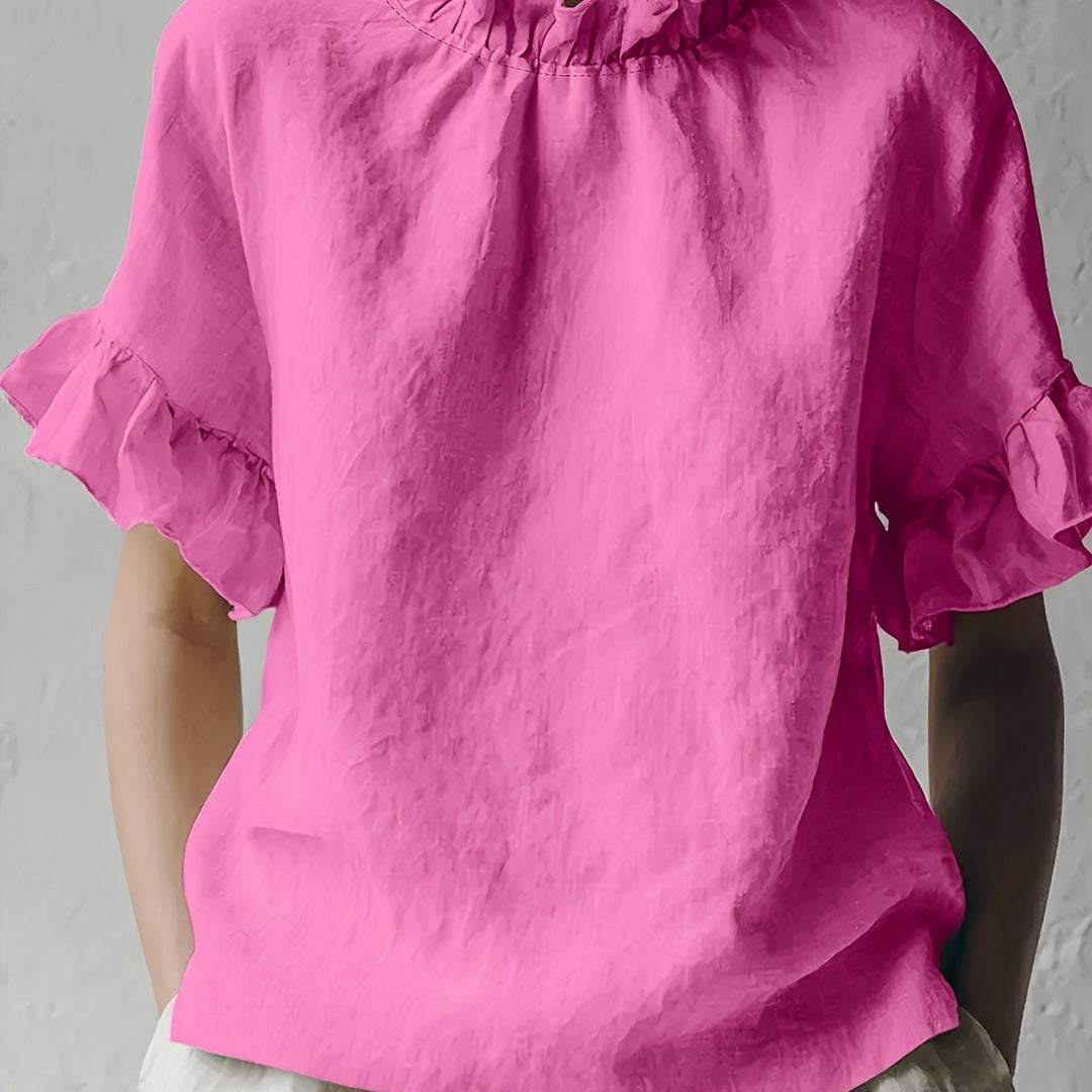 Yuna™ Casual Solid Color Blouse with Elegant Neckline