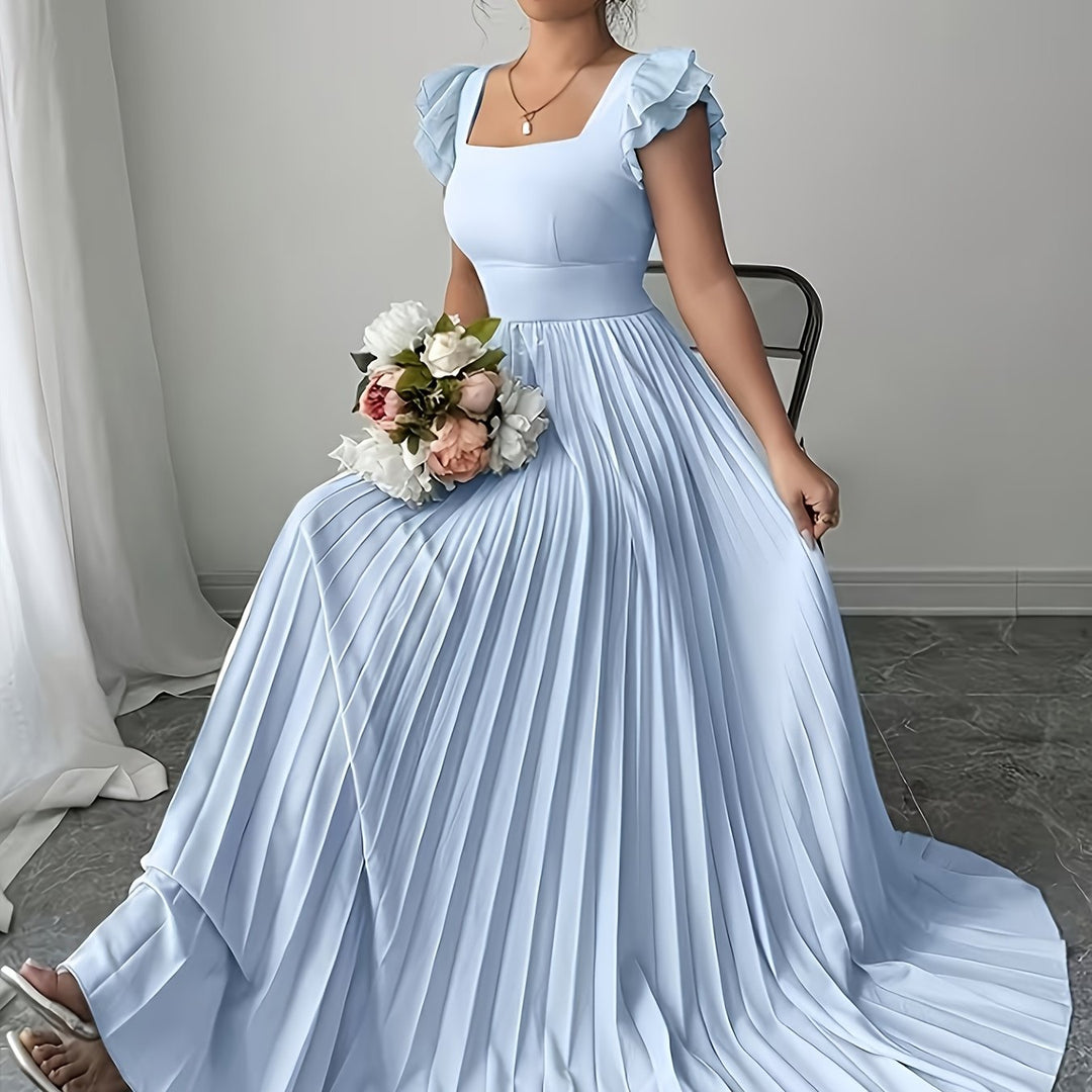 Oxeris | Long Floral Dress with Pleats and Timeless Elegance
