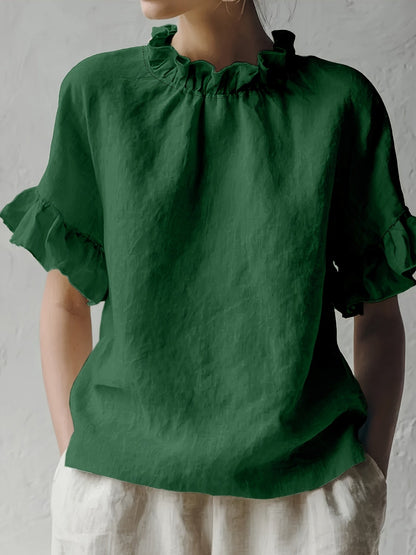 Yuna™ Casual Solid Color Blouse with Elegant Neckline