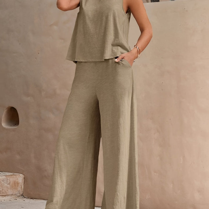 Evania™ Elegant Sleeveless Set with Wide Leg Pants