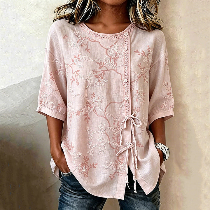 Myrthine | Vintage Blouse with Leaf Print