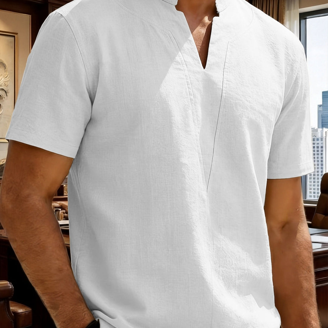 Grexric | Men's Linen Shirt with Mao Collar and Relaxed Fit