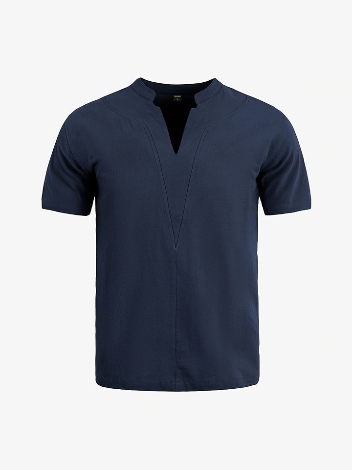 Grexric | Men's Linen Shirt with Mao Collar and Relaxed Fit