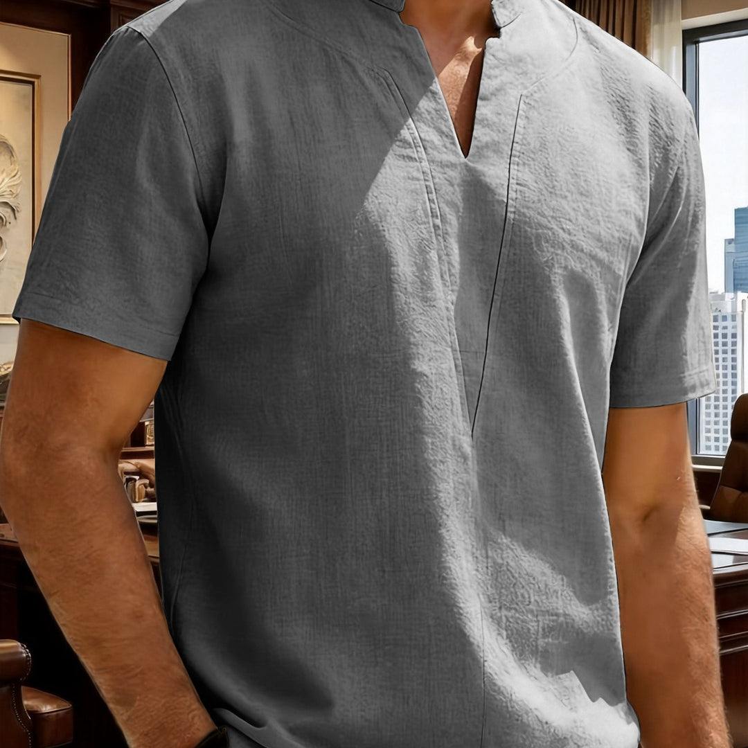 Grexric | Men's Linen Shirt with Mao Collar and Relaxed Fit