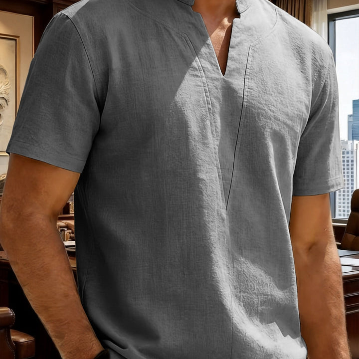 Grexric | Men's Linen Shirt with Mao Collar and Relaxed Fit