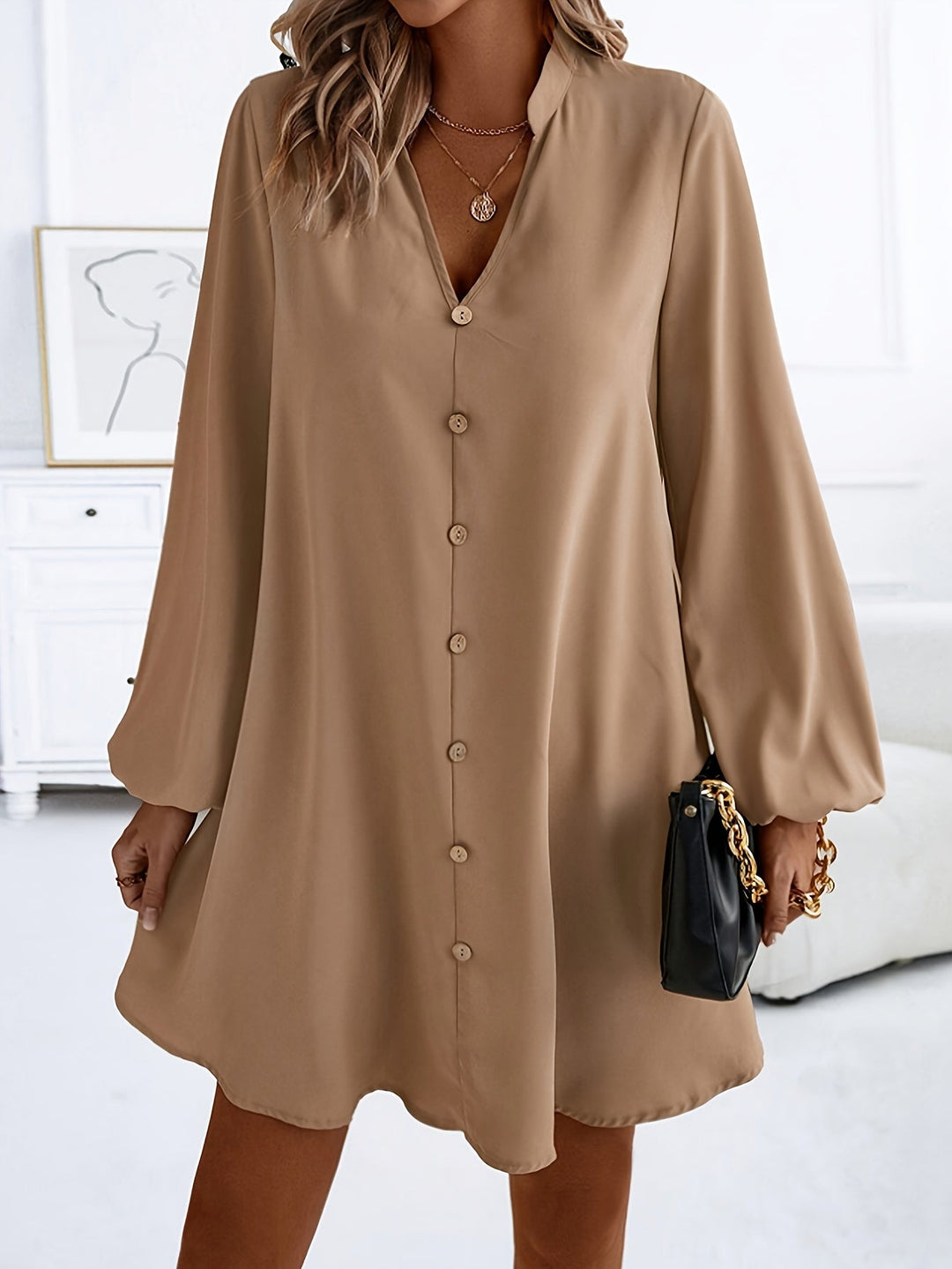 Faria™ Elegant Long Sleeve V-Neck Dress