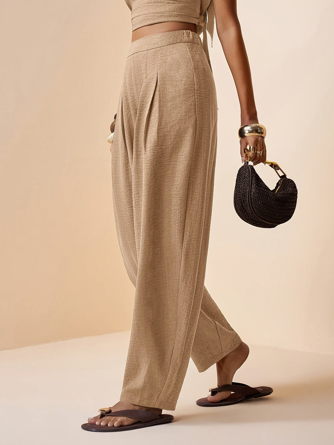 Droveaux | Elegant Straight Pants with Elastic Waist and Pleats