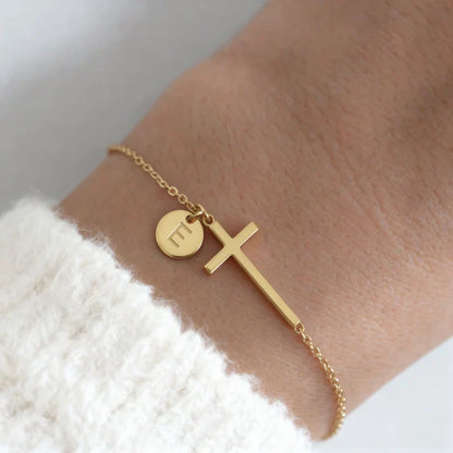 Elodryn™ Sacred Initial Bracelet – Customized Cross
