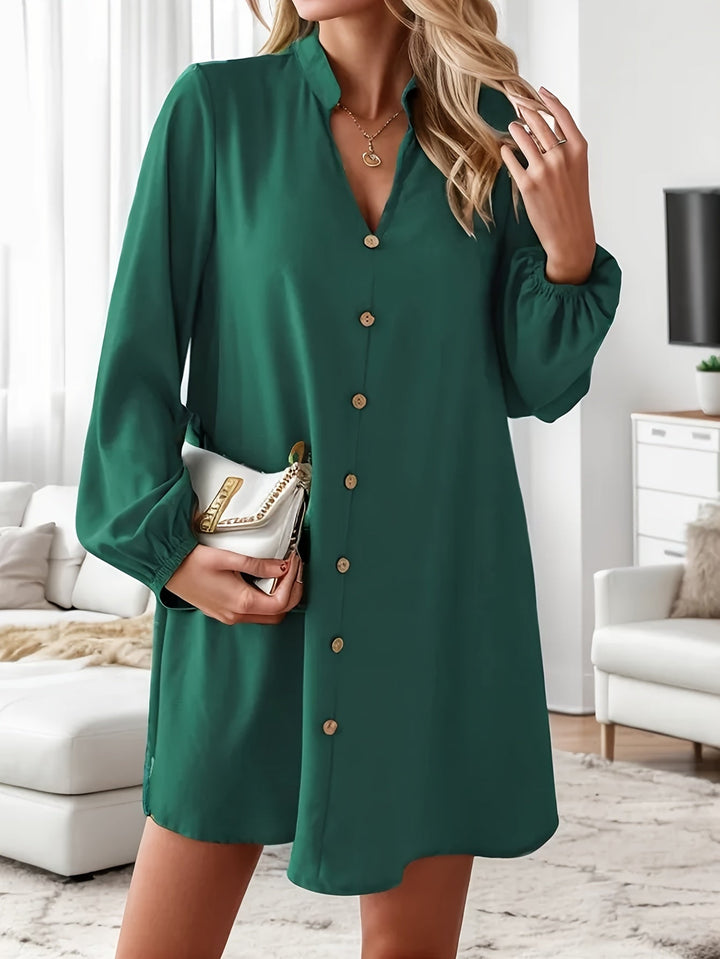 Faria™ Elegant Long Sleeve V-Neck Dress