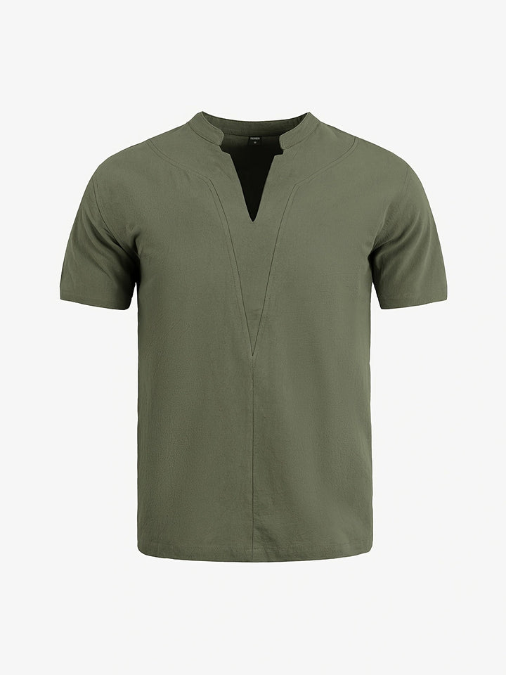 Grexric | Men's Linen Shirt with Mao Collar and Relaxed Fit