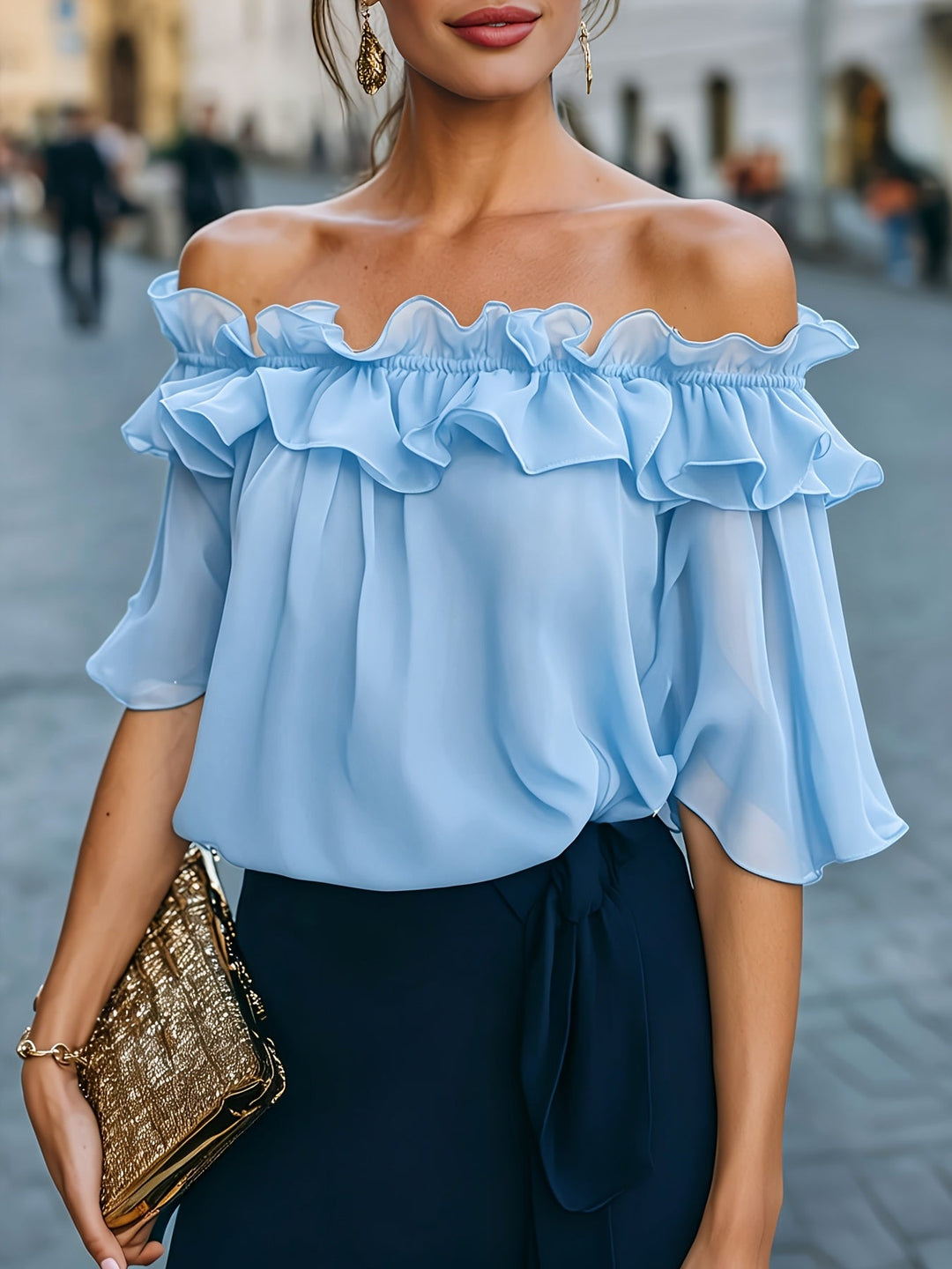 Bruvelle | Elegant Off-Shoulder Blouse with Short Sleeves