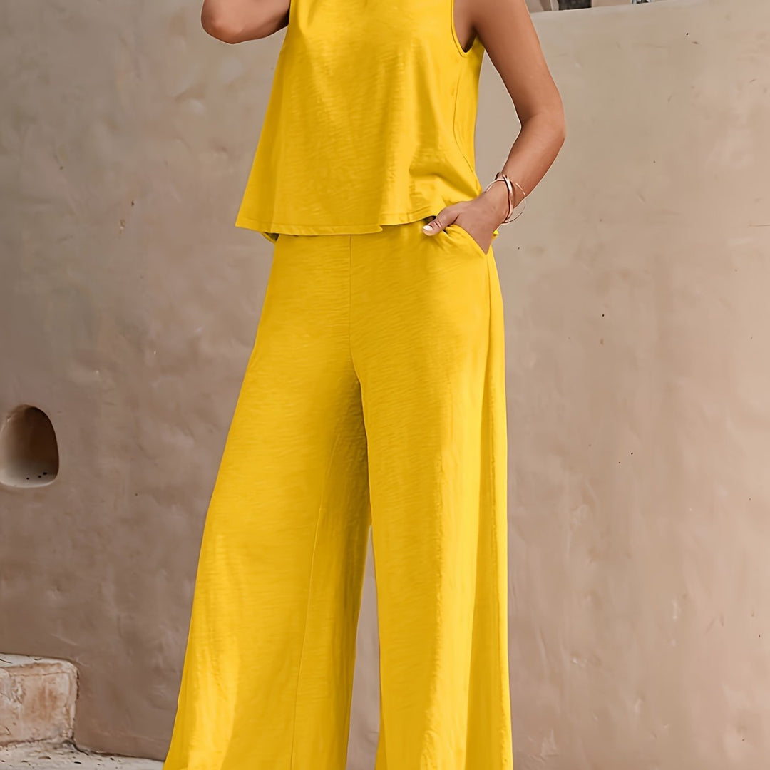 Evania™ Elegant Sleeveless Set with Wide Leg Pants