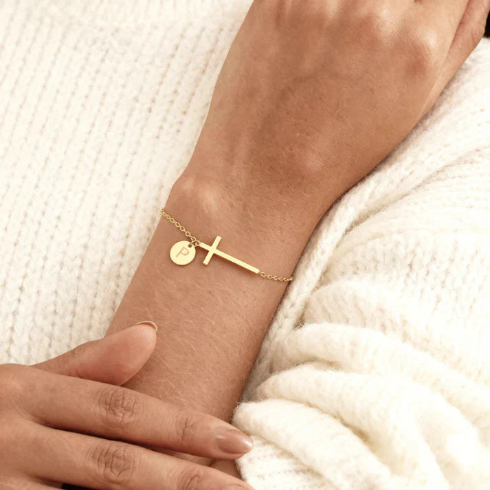 Elodryn™ Sacred Initial Bracelet – Customized Cross