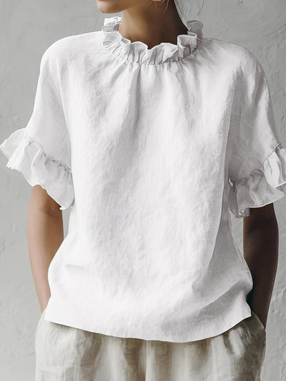 Yuna™ Casual Solid Color Blouse with Elegant Neckline