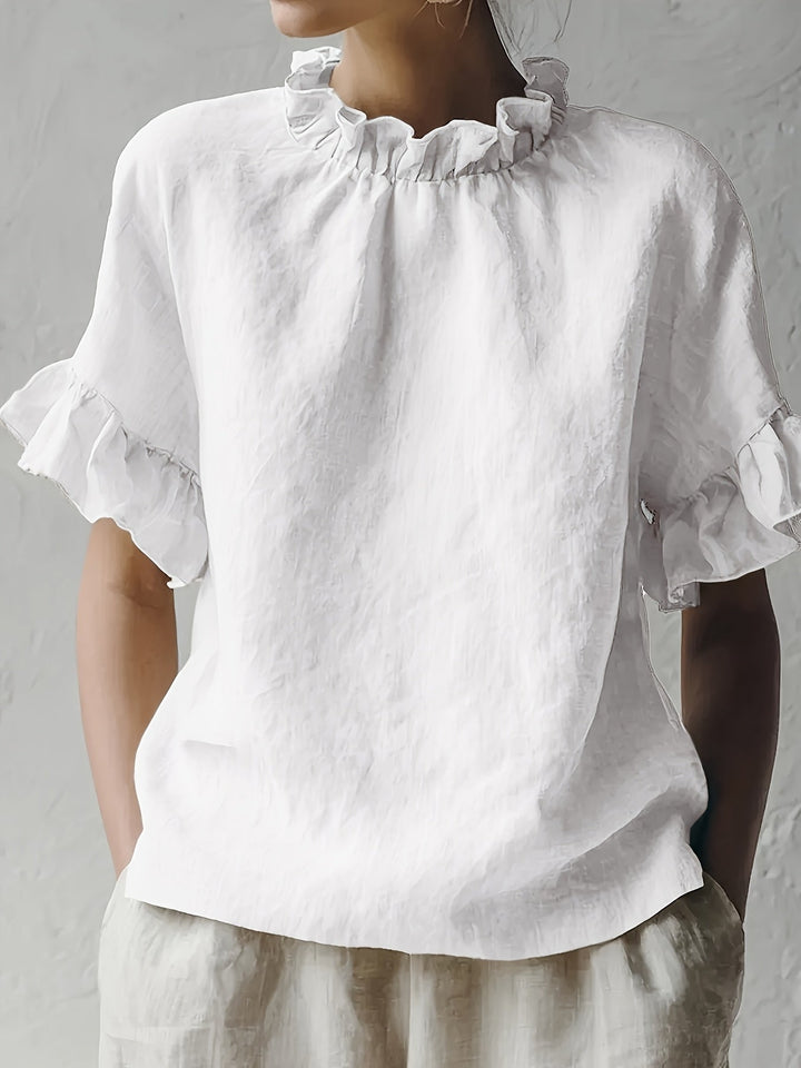 Yuna™ Casual Solid Color Blouse with Elegant Neckline