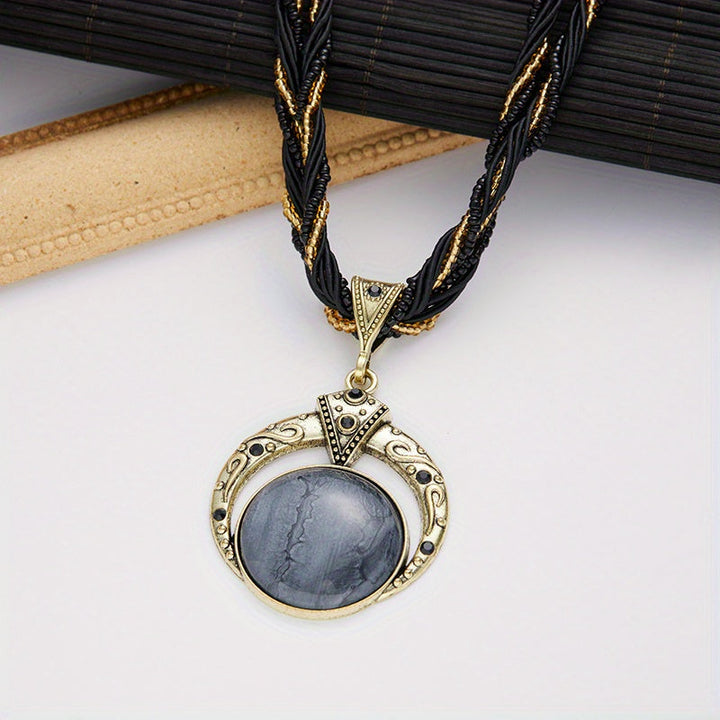Jora™ Bohemian Necklace with Green Marble Stone Pendant