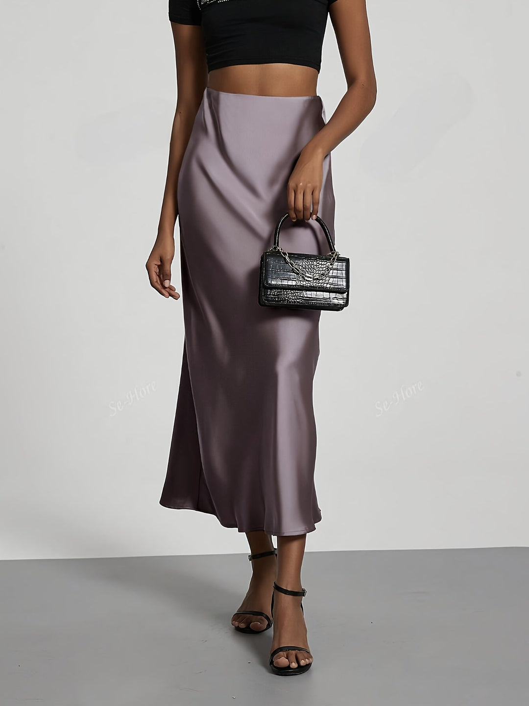 Greya™ High-Waisted Satin Midi Skirt with Elegant Fall
