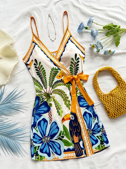 Dara™ Long Tropical Dress with V-Neck and Floral Print