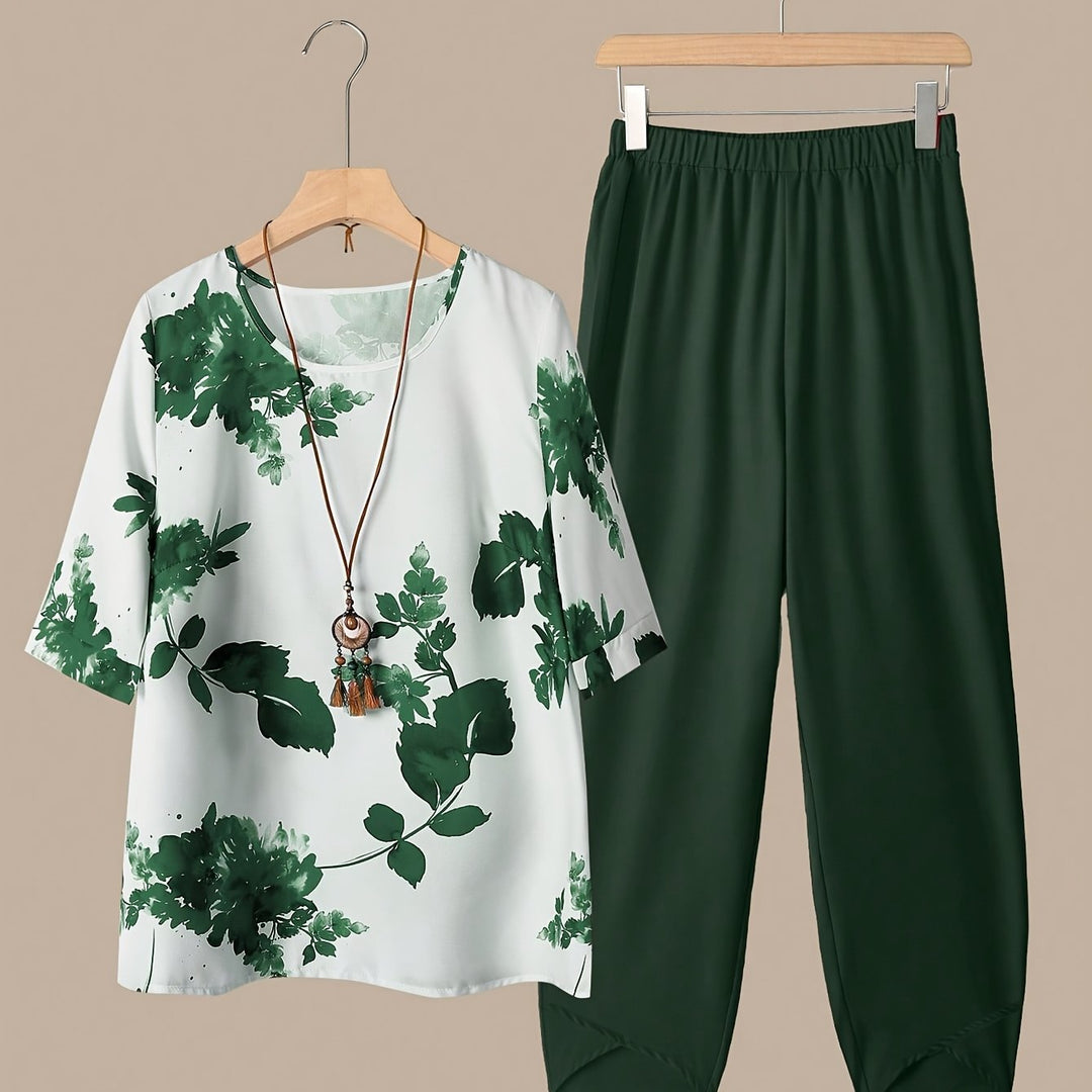 Fynley™ Printed Two-Piece Set with Comfortable Blouse and Pants