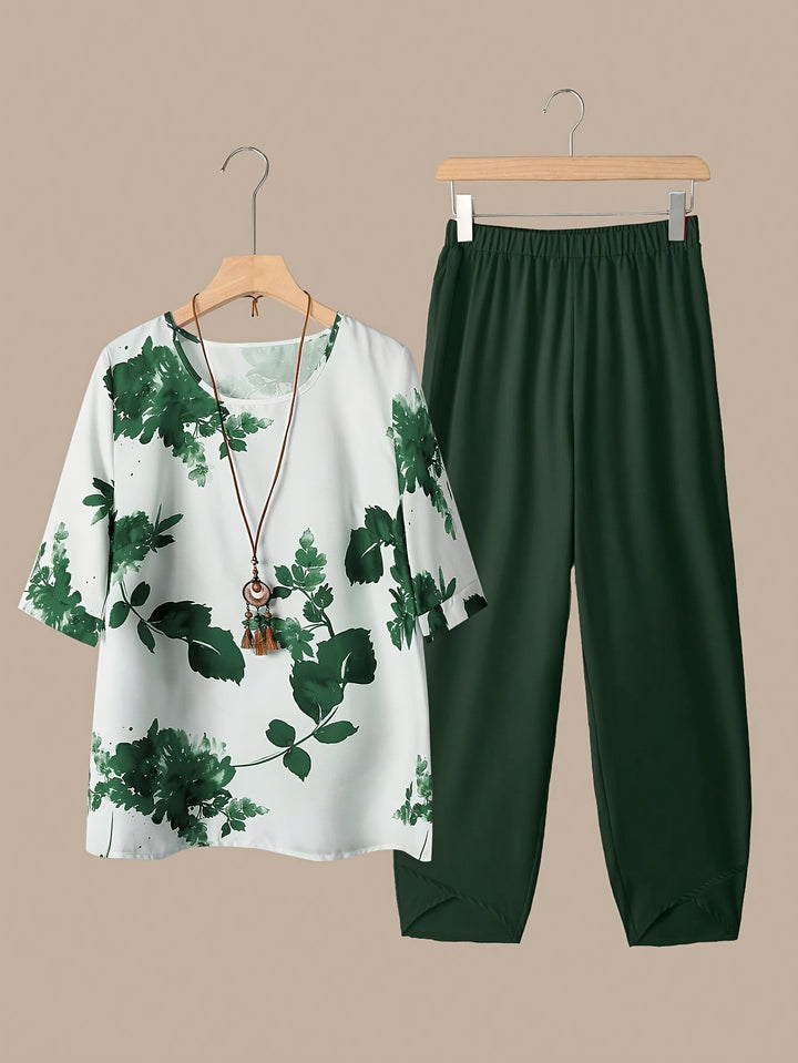 Fynley™ Printed Two-Piece Set with Comfortable Blouse and Pants