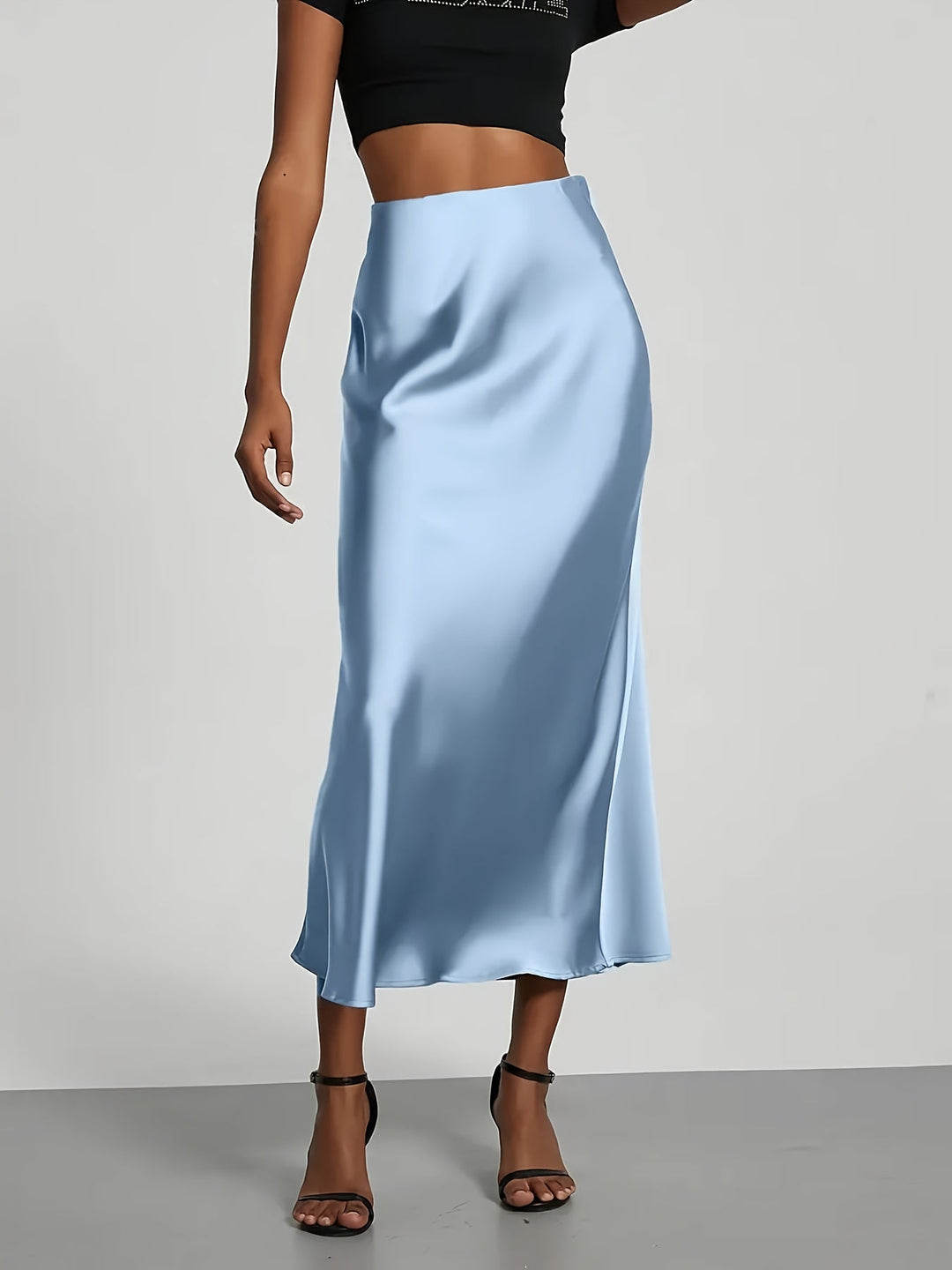 Greya™ High-Waisted Satin Midi Skirt with Elegant Fall