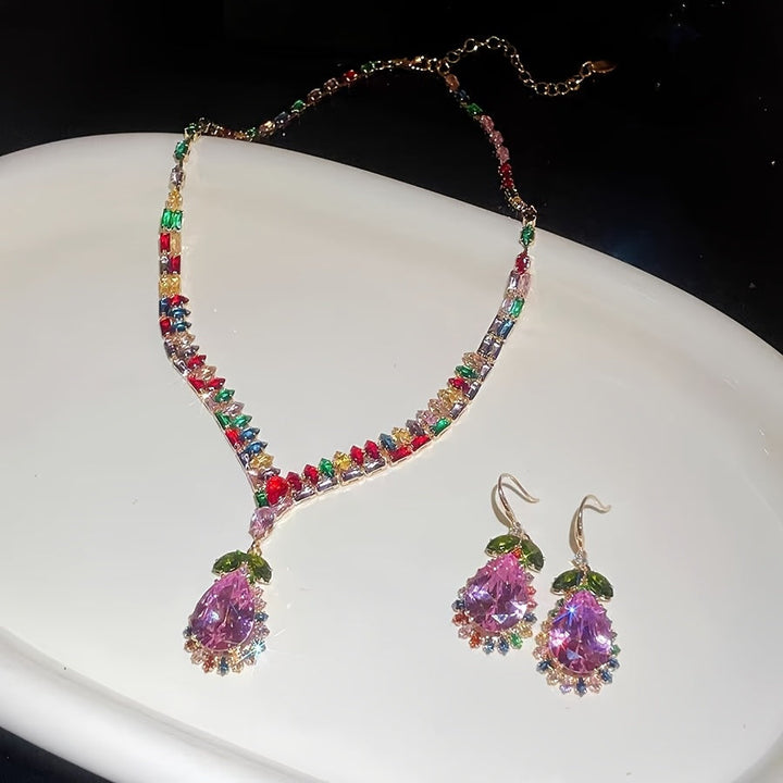 Quothex | Elegant Multicolor Drop Design Necklace and Earring Set