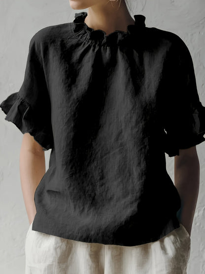 Yuna™ Casual Solid Color Blouse with Elegant Neckline