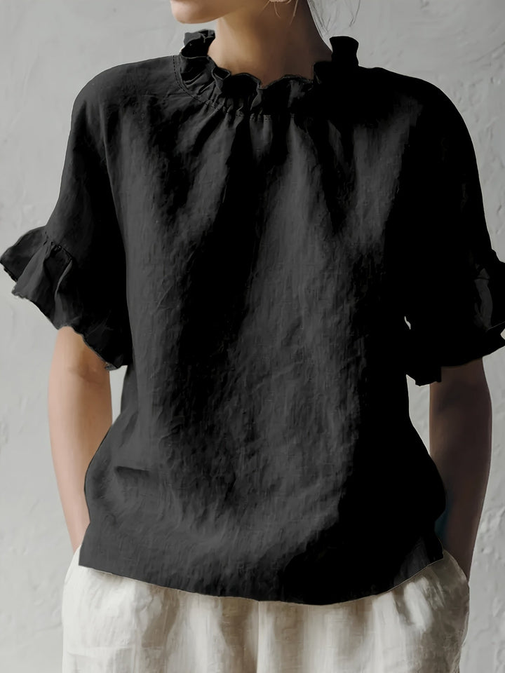 Yuna™ Casual Solid Color Blouse with Elegant Neckline
