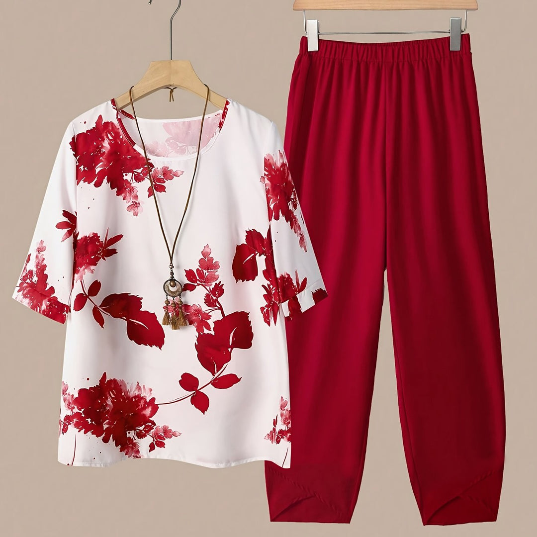 Fynley™ Printed Two-Piece Set with Comfortable Blouse and Pants