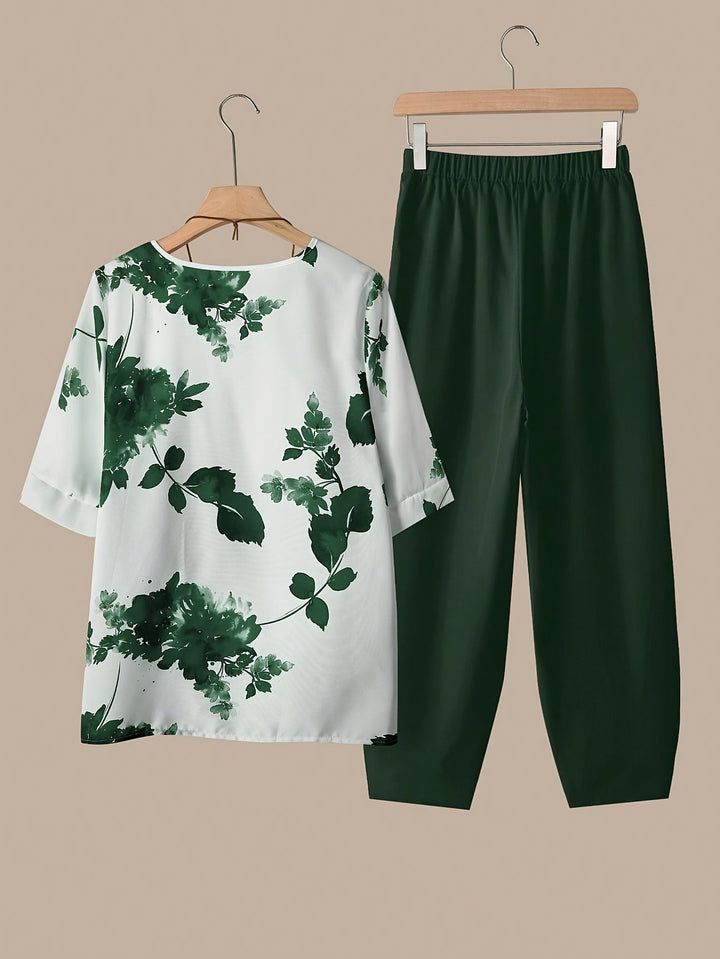 Fynley™ Printed Two-Piece Set with Comfortable Blouse and Pants