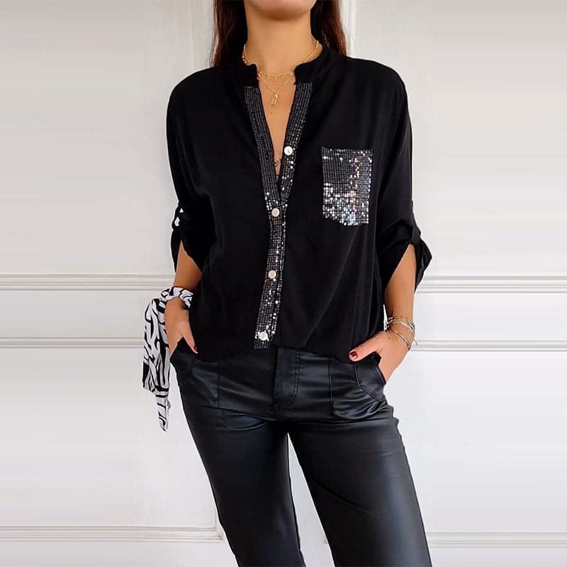 Hadley™ Top Casual Patchwork with Shiny Sequins