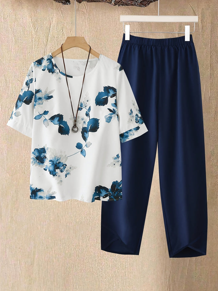 Fynley™ Printed Two-Piece Set with Comfortable Blouse and Pants