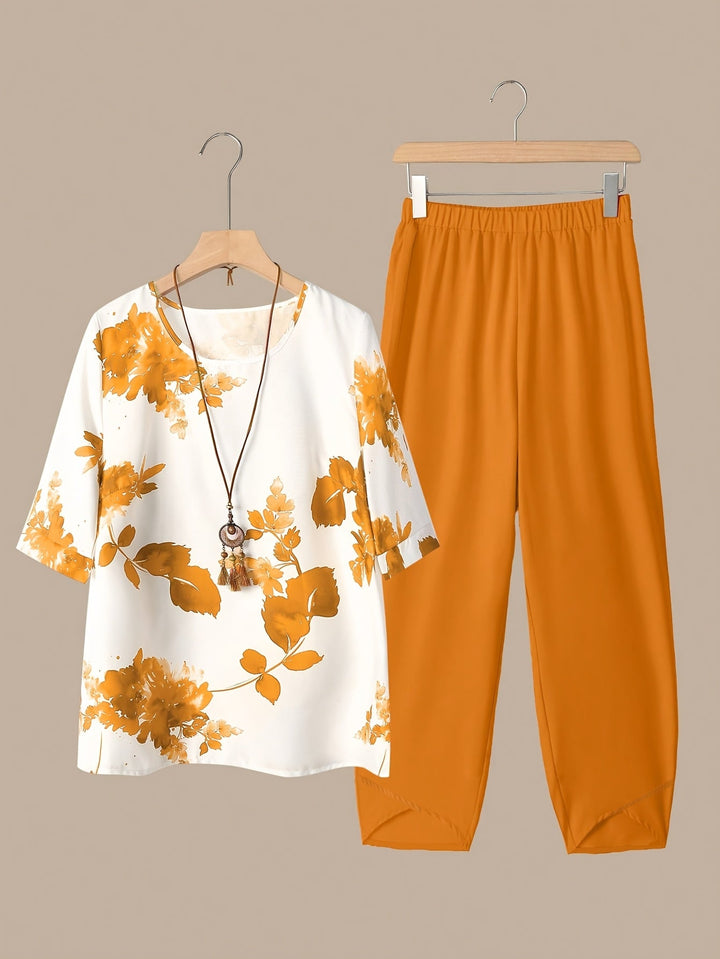 Fynley™ Printed Two-Piece Set with Comfortable Blouse and Pants