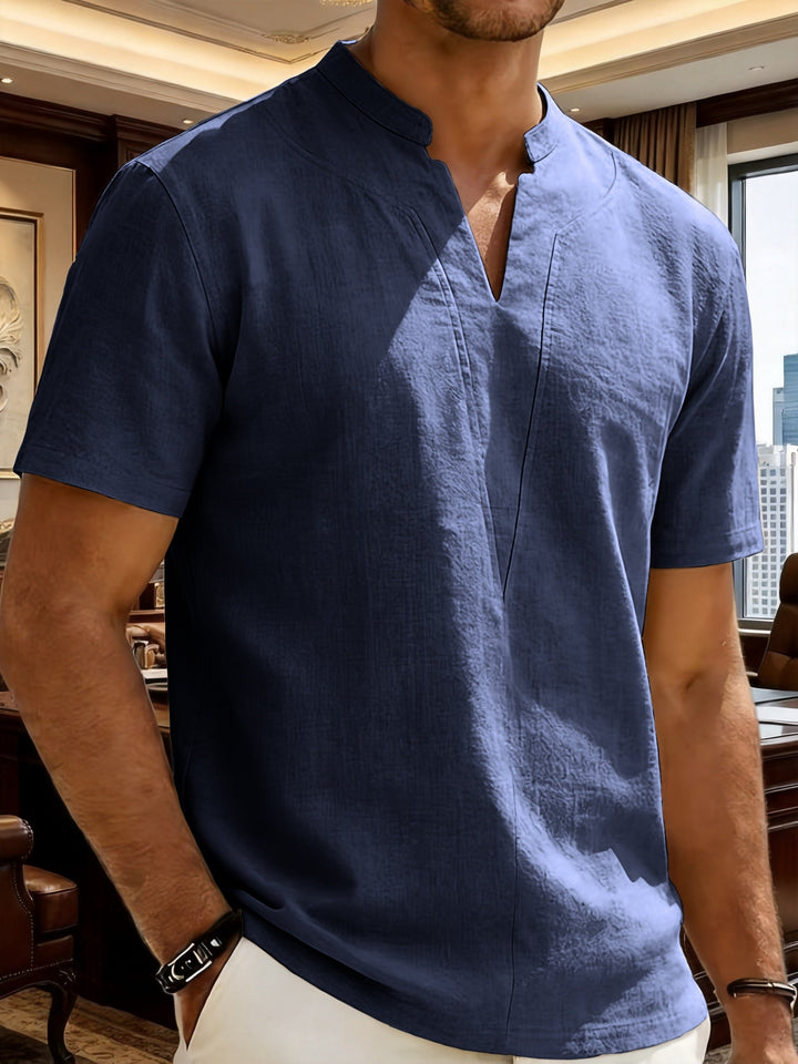 Grexric | Men's Linen Shirt with Mao Collar and Relaxed Fit