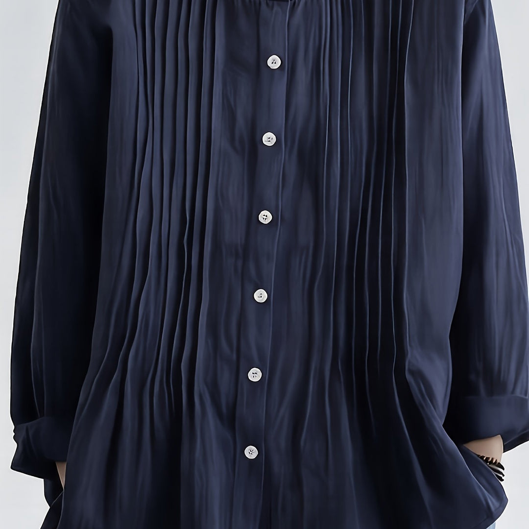 Arlet™ Vintage Linen Blouse with Mao Collar and Loose Sleeves