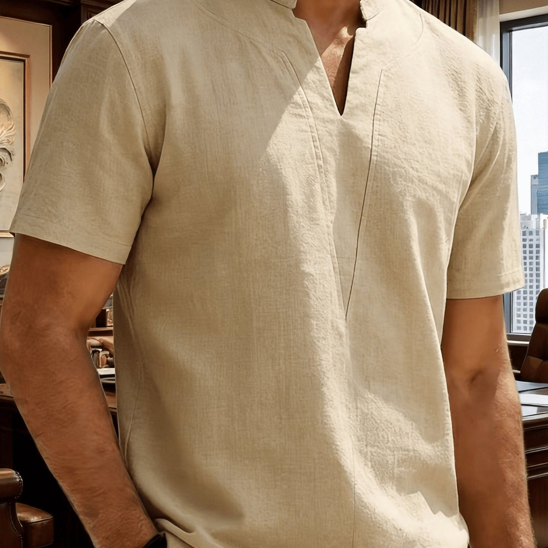 Grexric | Men's Linen Shirt with Mao Collar and Relaxed Fit