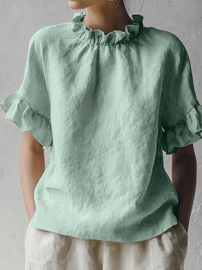 Yuna™ Casual Solid Color Blouse with Elegant Neckline