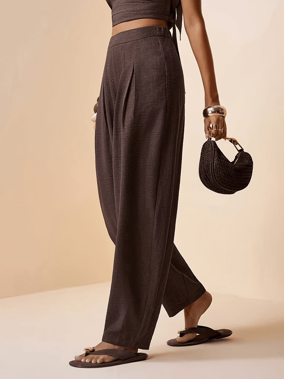Droveaux | Elegant Straight Pants with Elastic Waist and Pleats