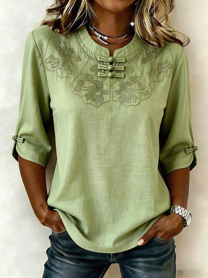 Della™ Cotton and Linen Floral Top for Women