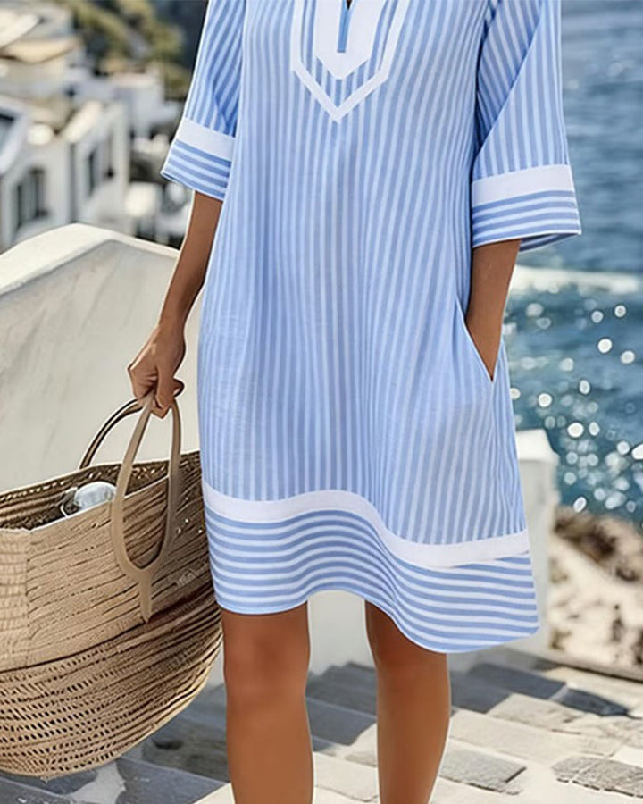 Fifer™ Short Sleeve Striped Dress with V-Neck
