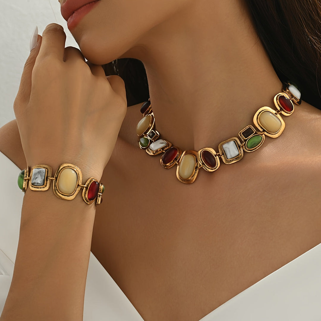 Graevis | Bohemian Set of Necklace and Bracelet with Multicolor Ethnic Design