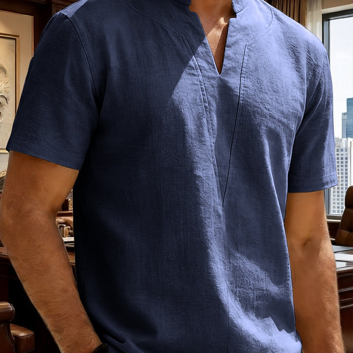 Grexric | Men's Linen Shirt with Mao Collar and Relaxed Fit