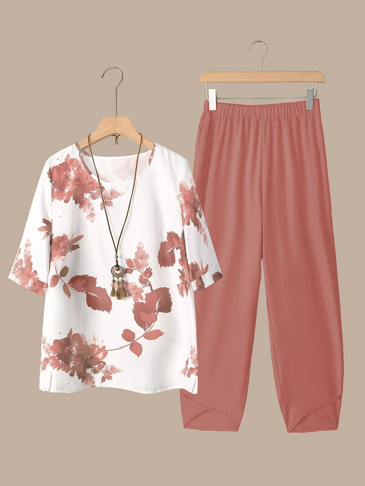 Fynley™ Printed Two-Piece Set with Comfortable Blouse and Pants