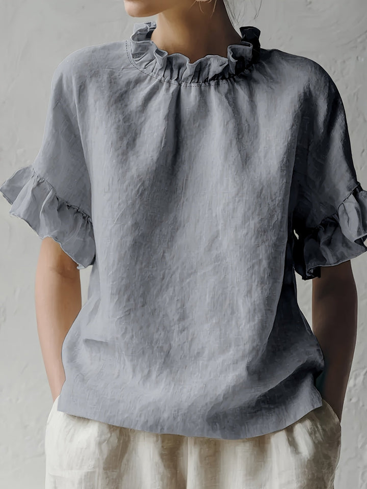 Yuna™ Casual Solid Color Blouse with Elegant Neckline